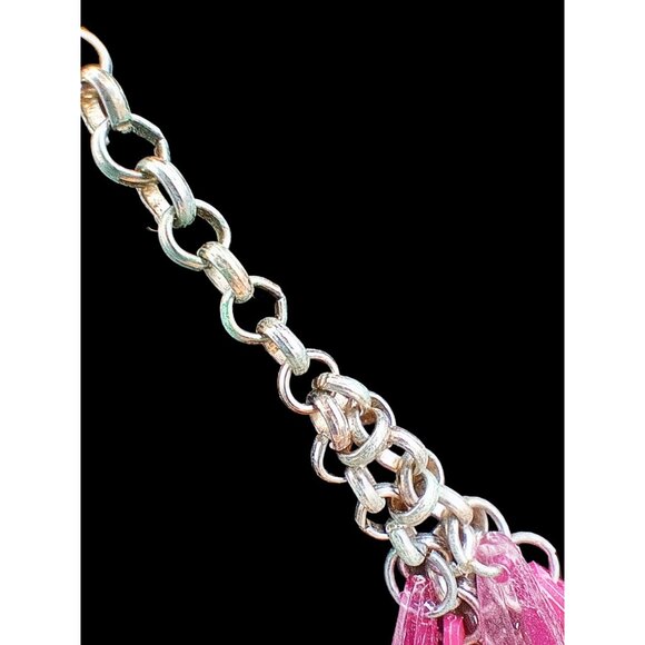 Bold Pink Statement Necklace Faceted Acrylic Drops Chunky Bib Adjustable Y2K 'N' - Picture 11 of 13